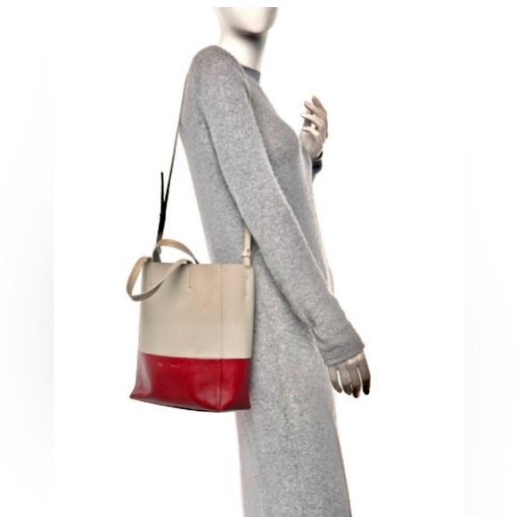 Celine Grained Calfskin Small Vertical Bi-Cabas Cream Red with COA - Picture 16 of 16